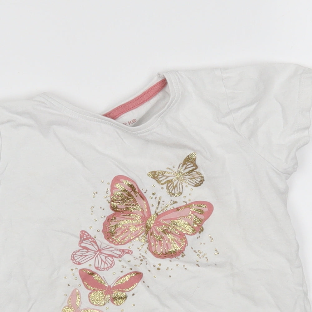 Primark Girls White   Basic T-Shirt Size 5-6 Years  - butterfly, keep dreaming