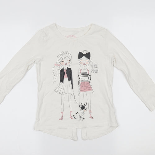 My Weekend Favourites Girls White   Basic T-Shirt Size 7 Years  - grl pwr
