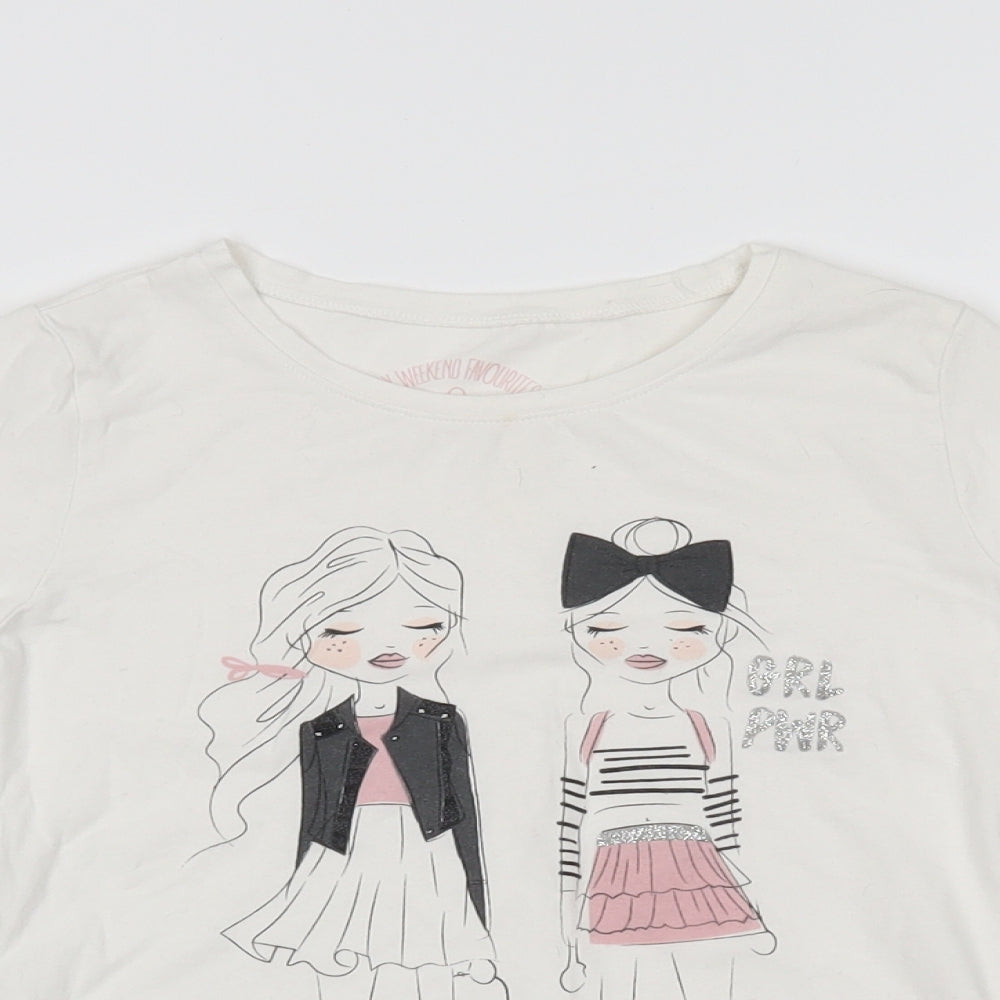 My Weekend Favourites Girls White   Basic T-Shirt Size 7 Years  - grl pwr
