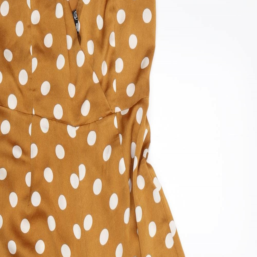 Missguided Womens Brown Polka Dot  Playsuit One-Piece Size 10 L22 in