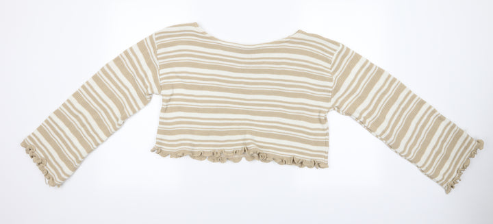 Nasty Gal Womens Beige Striped Pullover Jumper Size M - Cropped