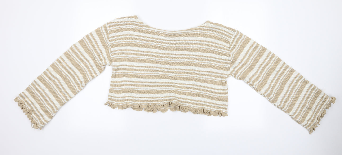 Nasty Gal Womens Beige Striped  Pullover Jumper Size M  - Cropped