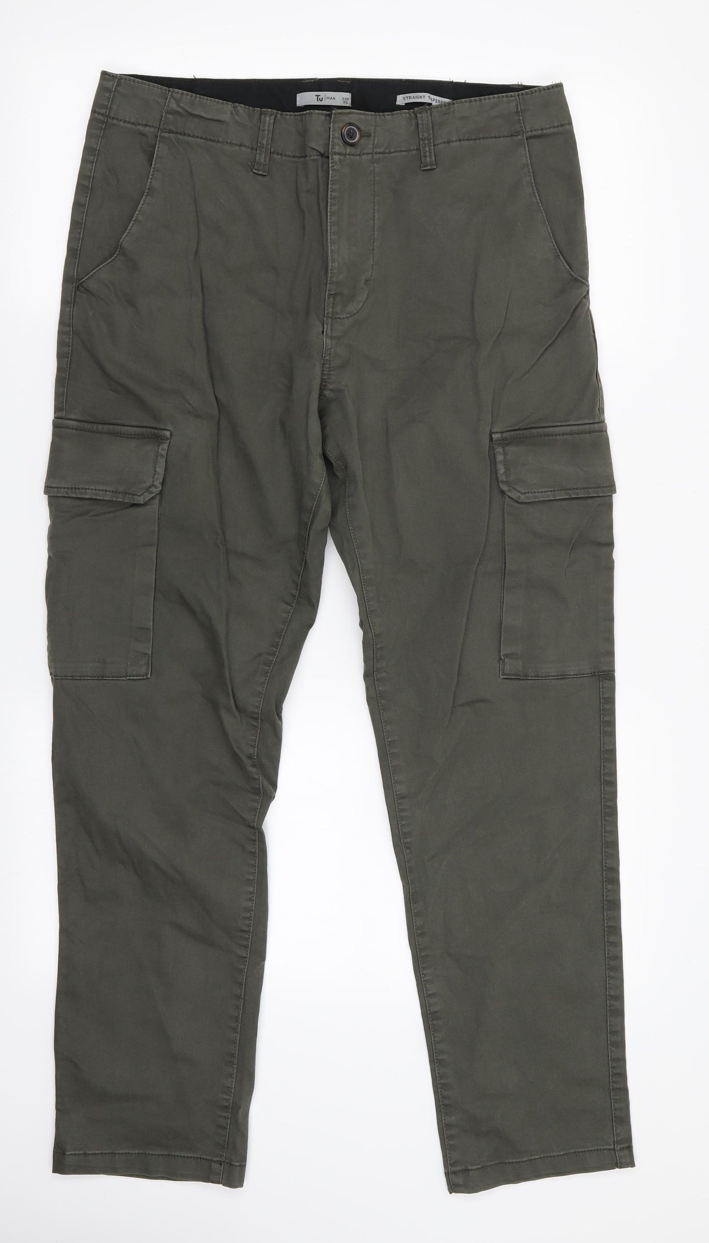TU Mens Green   Cargo Trousers Size 34 in L30 in - Straight Tapered Leg