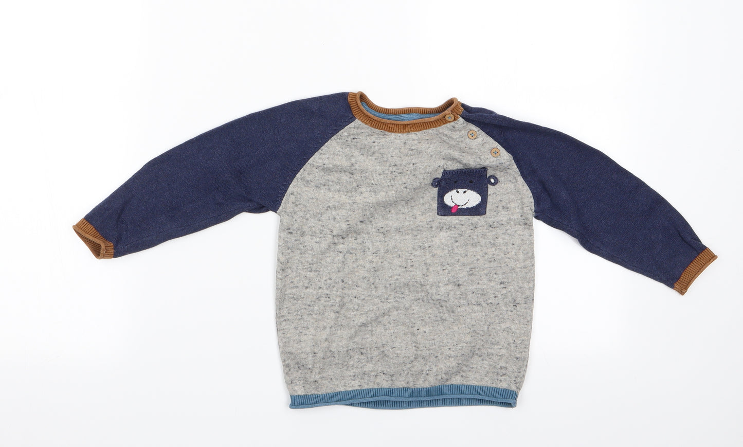 NEXT Boys Multicoloured Animal Print  Pullover Jumper Size 2-3 Years  - Cow Badge