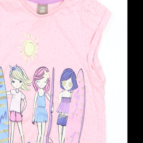 Little Kids Girls Pink   Basic T-Shirt Size 5-6 Years  - Holiday Chilling
