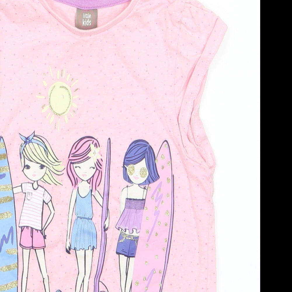 Little Kids Girls Pink   Basic T-Shirt Size 5-6 Years  - Holiday Chilling