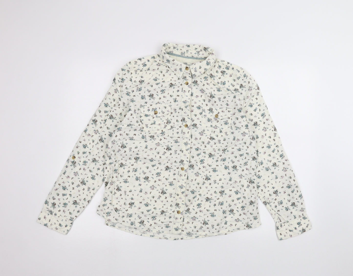 Marks and Spencer Womens White Floral  Basic Button-Up Size 12