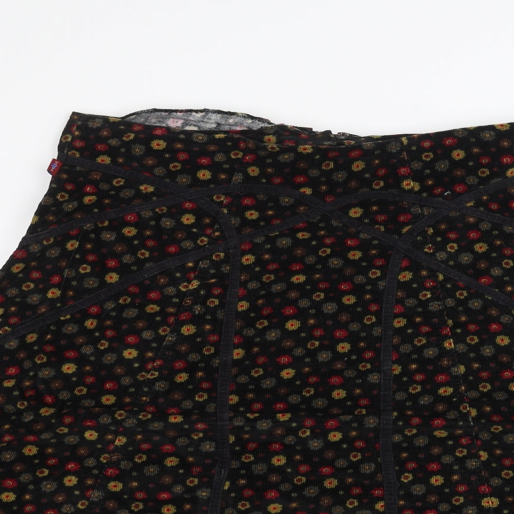 Utam London Womens Black Floral  A-Line Skirt Size L