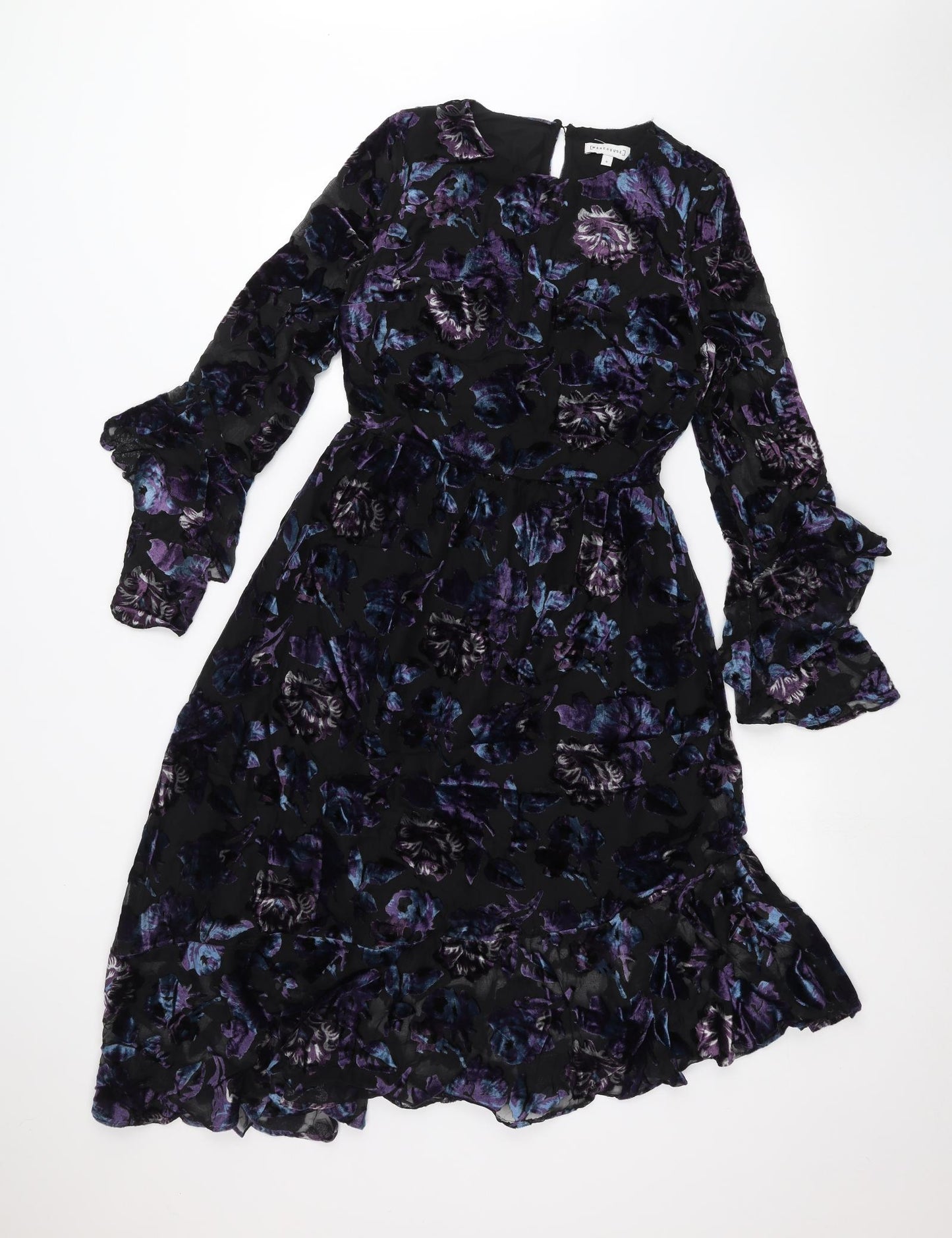 Warehouse Womens Black Floral  A-Line  Size 8
