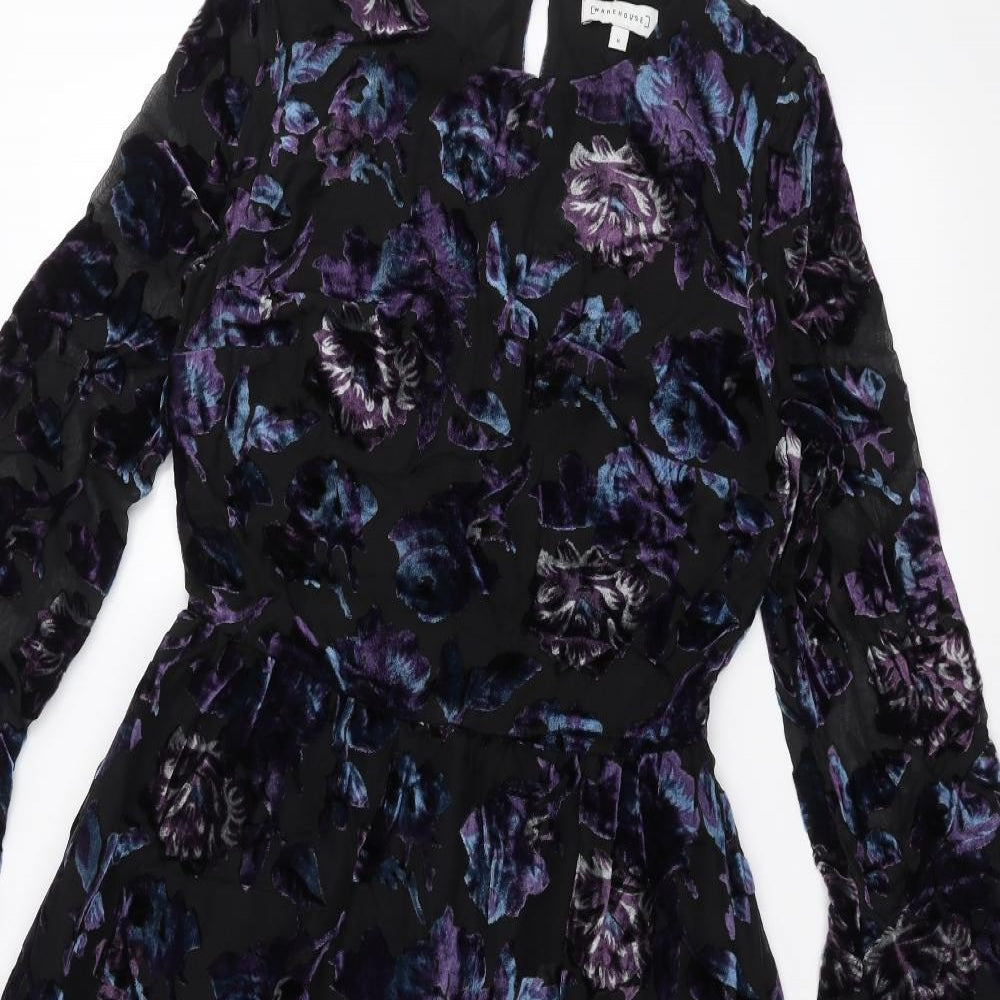 Warehouse Womens Black Floral  A-Line  Size 8