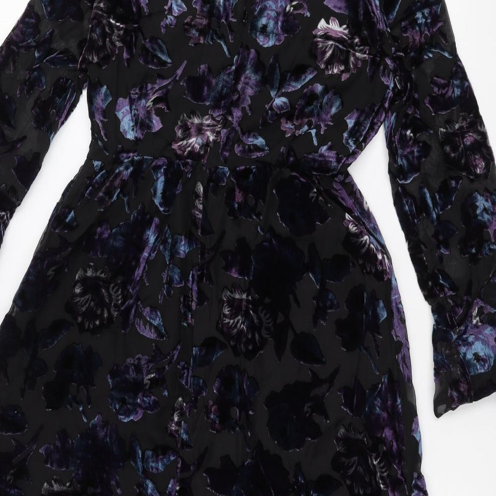 Warehouse Womens Black Floral  A-Line  Size 8