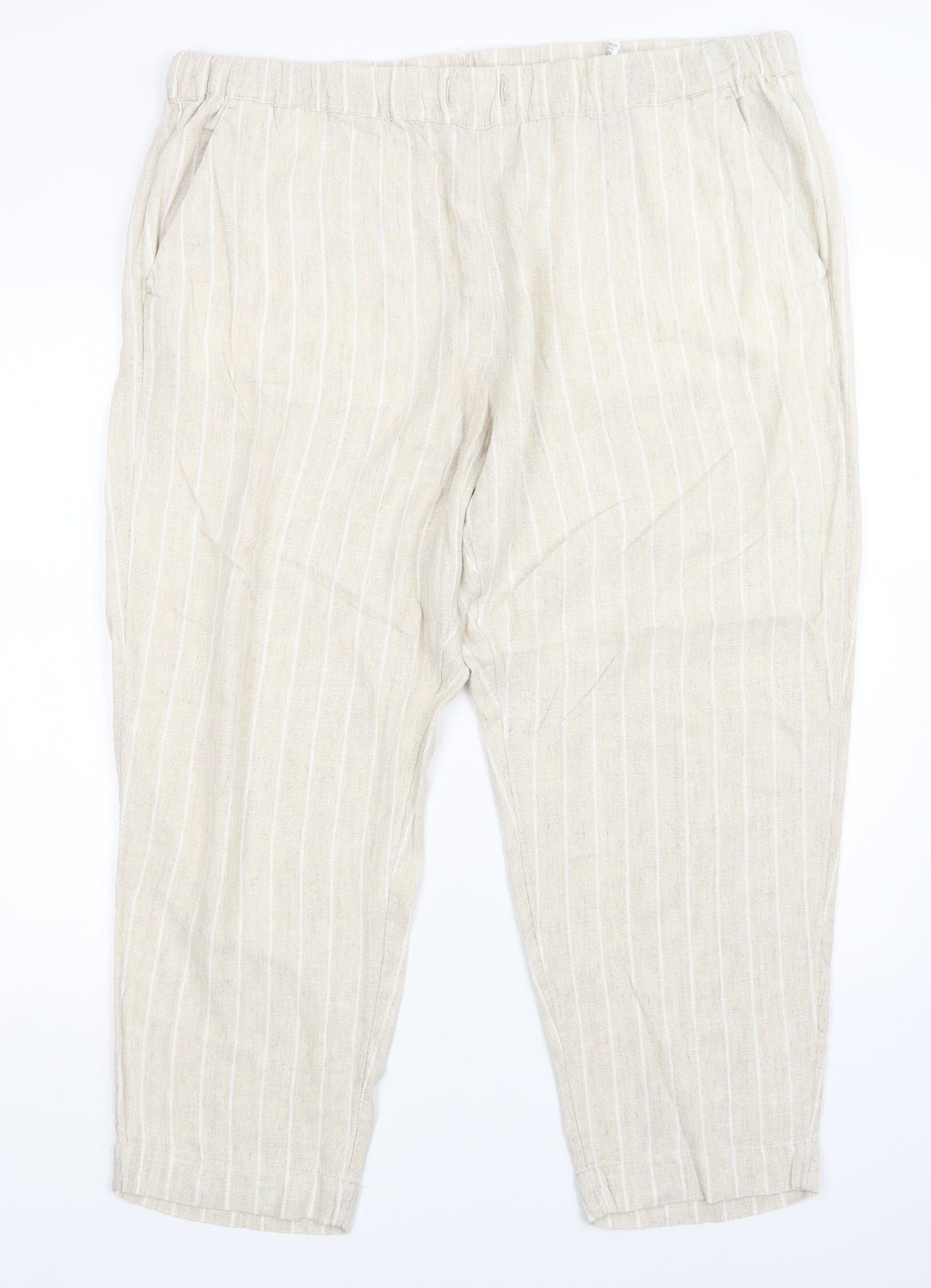M&S Womens Beige Striped  Trousers  Size 20 L25 in