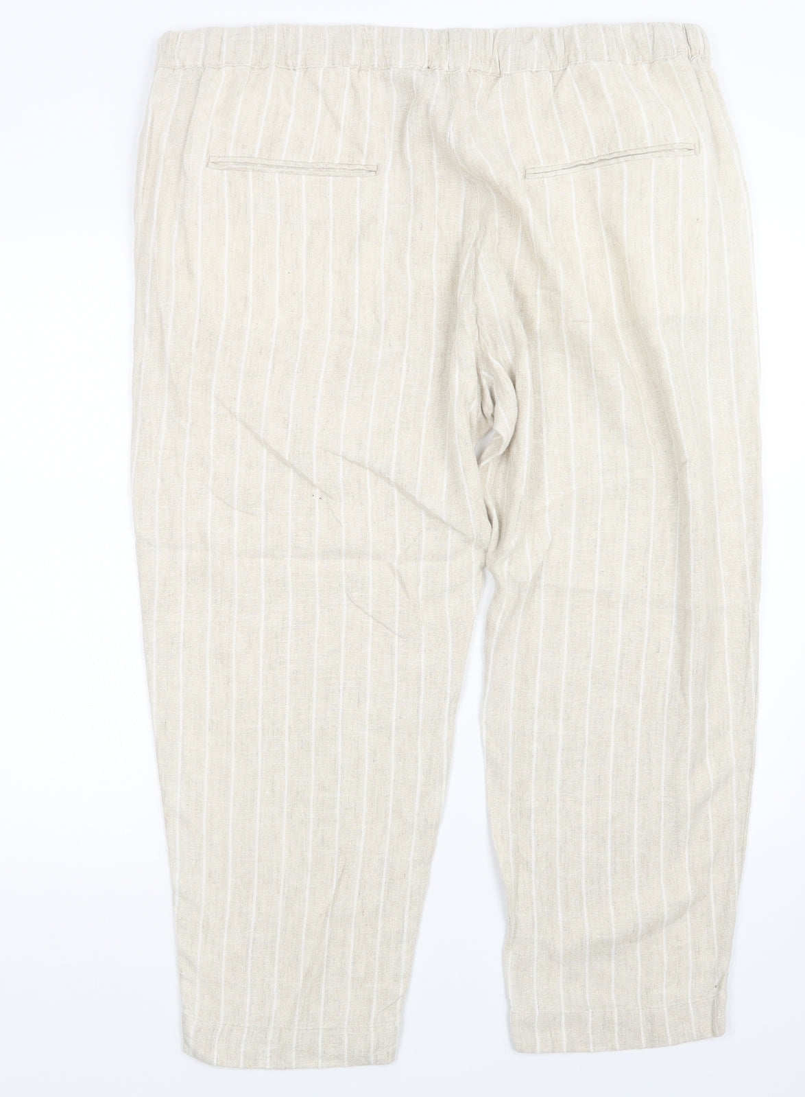 M&S Womens Beige Striped  Trousers  Size 20 L25 in