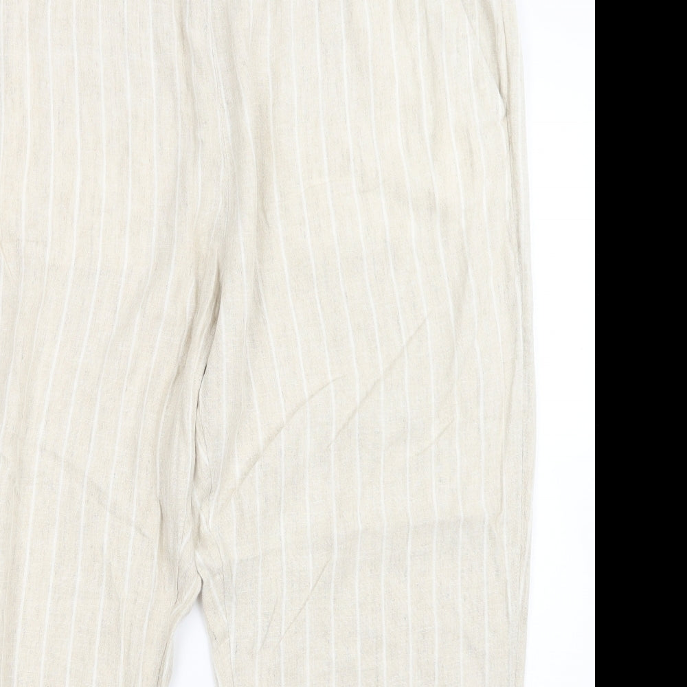 M&S Womens Beige Striped  Trousers  Size 20 L25 in