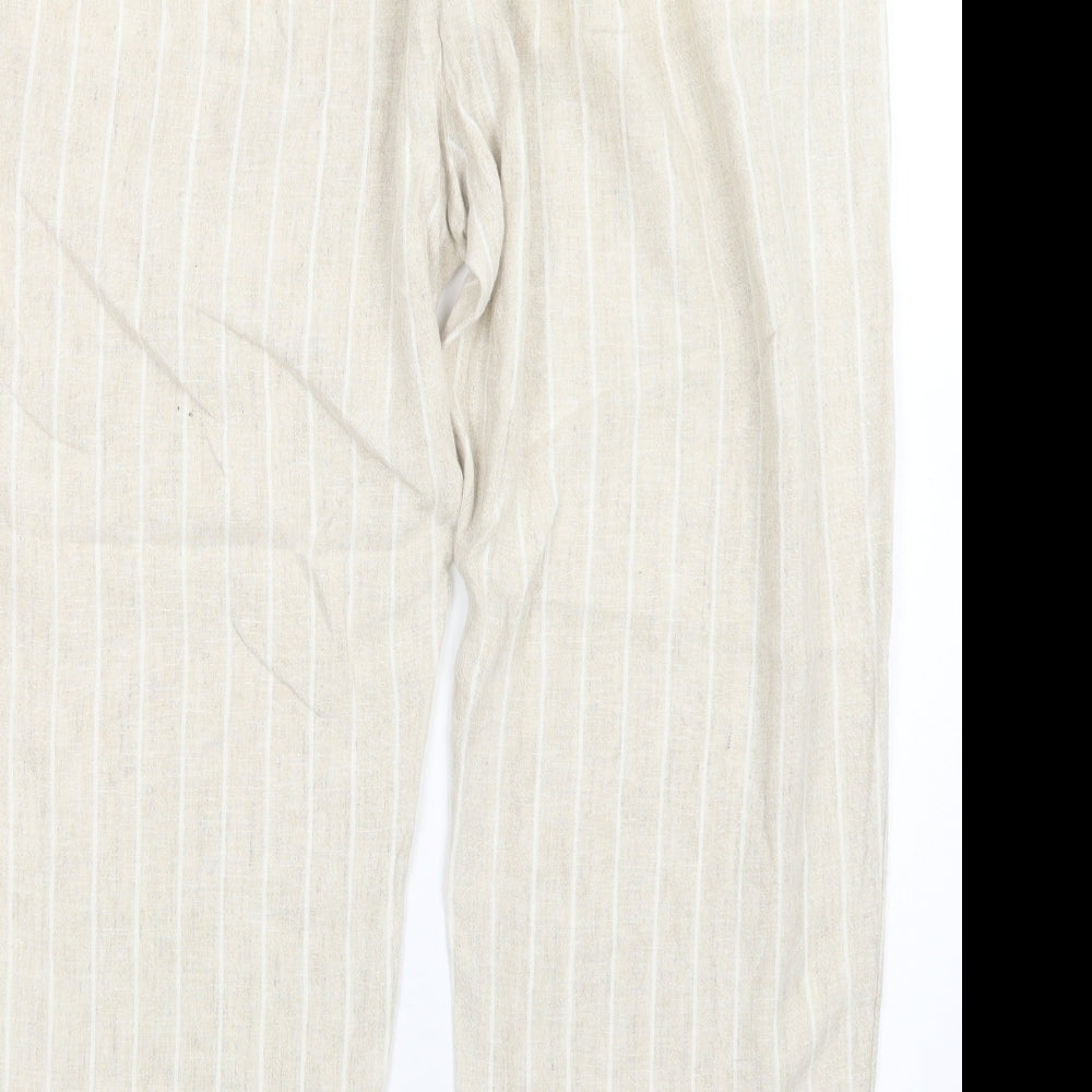 M&S Womens Beige Striped  Trousers  Size 20 L25 in