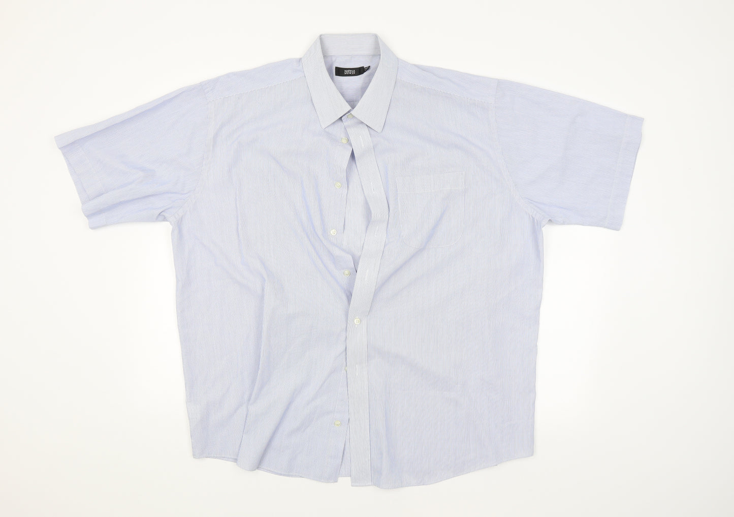 M&S Mens Blue Striped   Button-Up Size 17.5