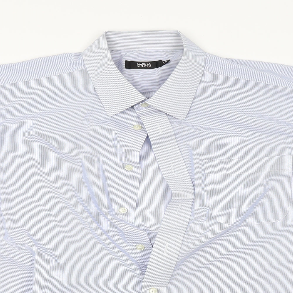 M&S Mens Blue Striped   Button-Up Size 17.5
