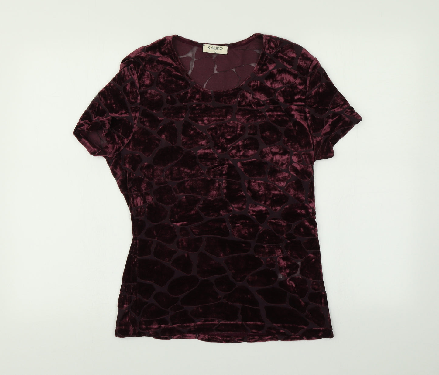 Kaliko Womens Purple Animal Print Velvet Basic T-Shirt Size M