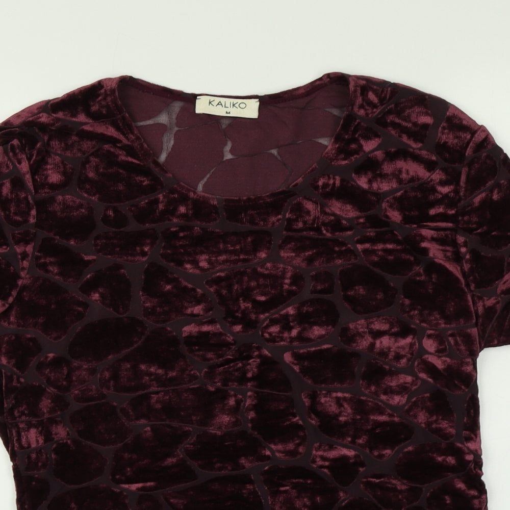 Kaliko Womens Purple Animal Print Velvet Basic T-Shirt Size M