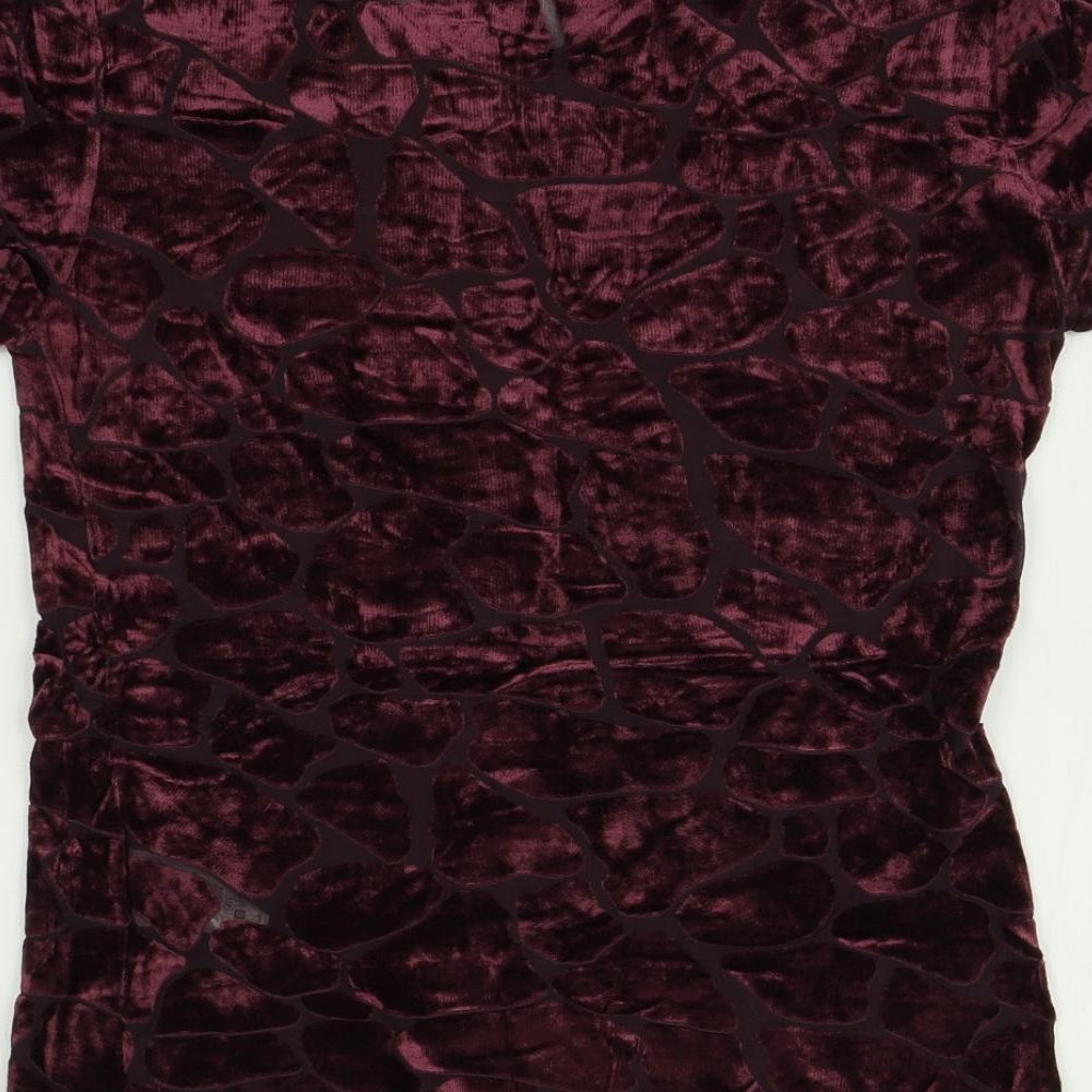 Kaliko Womens Purple Animal Print Velvet Basic T-Shirt Size M
