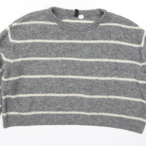 H&M Womens Grey Striped Knit Pullover Jumper Size L
