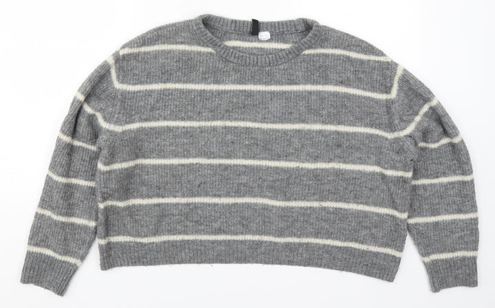 H&M Womens Grey Striped Knit Pullover Jumper Size L