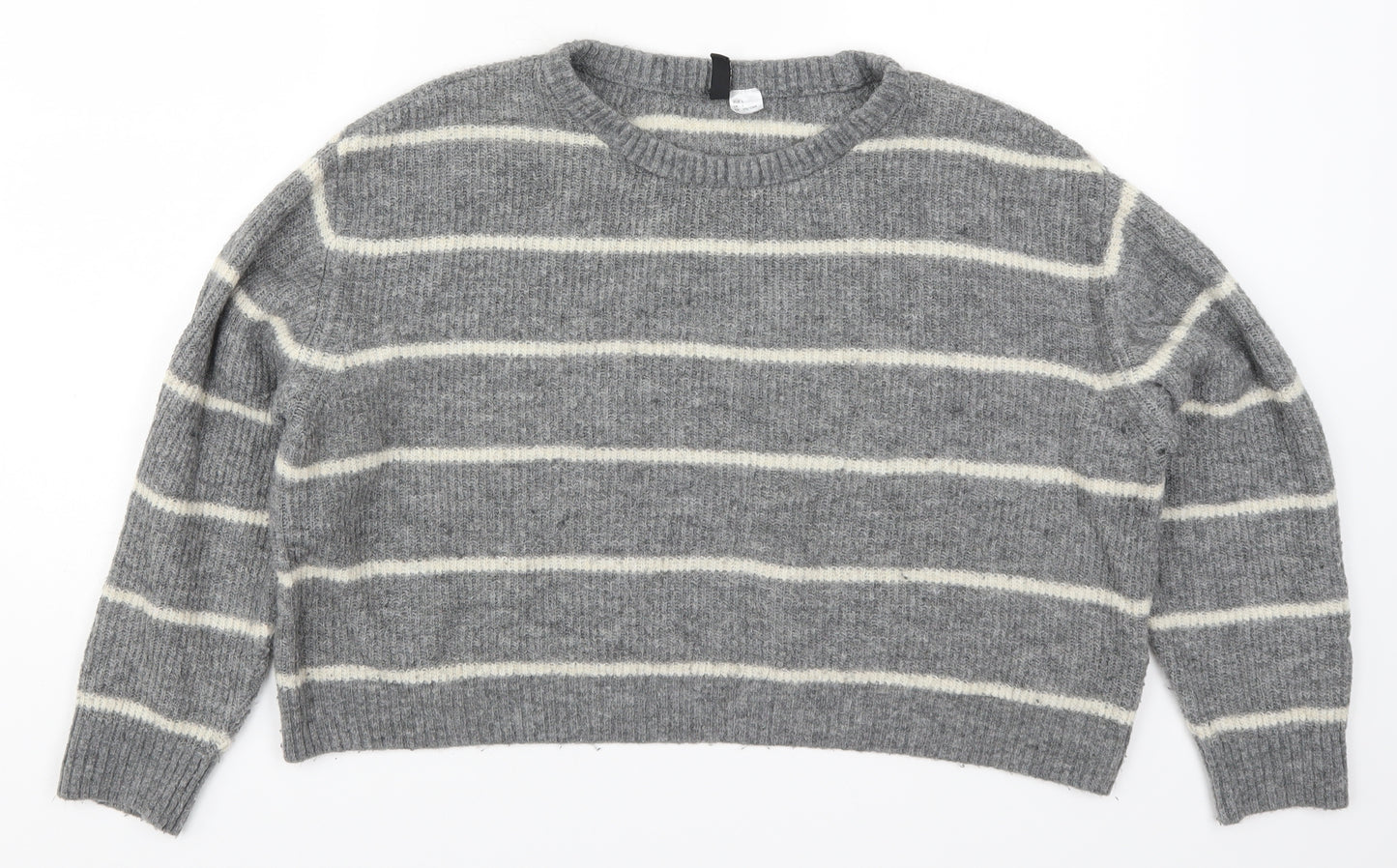 H&M Womens Grey Striped Knit Pullover Jumper Size L