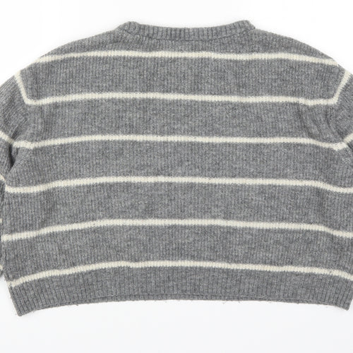 H&M Womens Grey Striped Knit Pullover Jumper Size L
