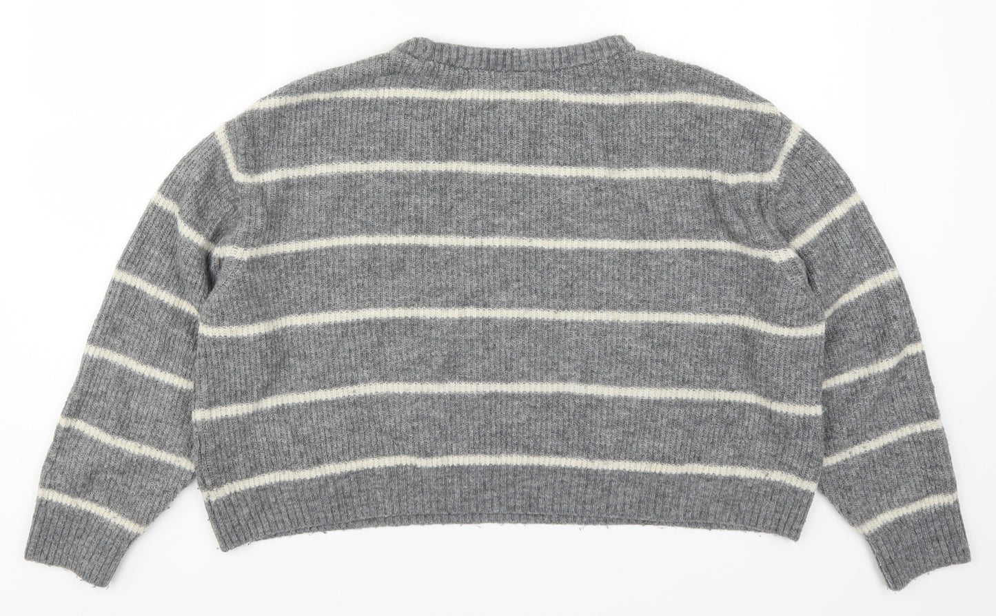 H&M Womens Grey Striped Knit Pullover Jumper Size L