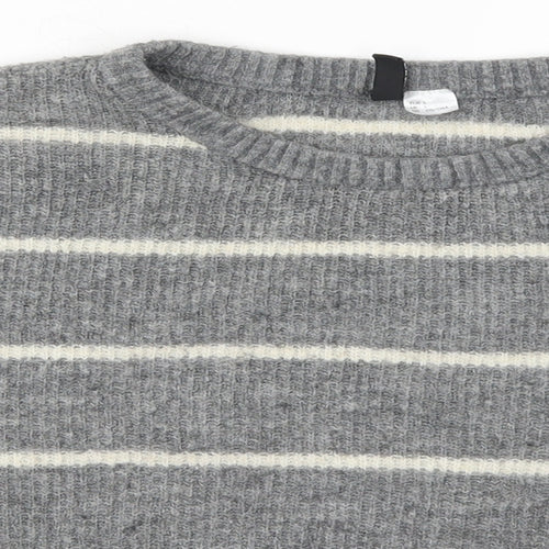 H&M Womens Grey Striped Knit Pullover Jumper Size L