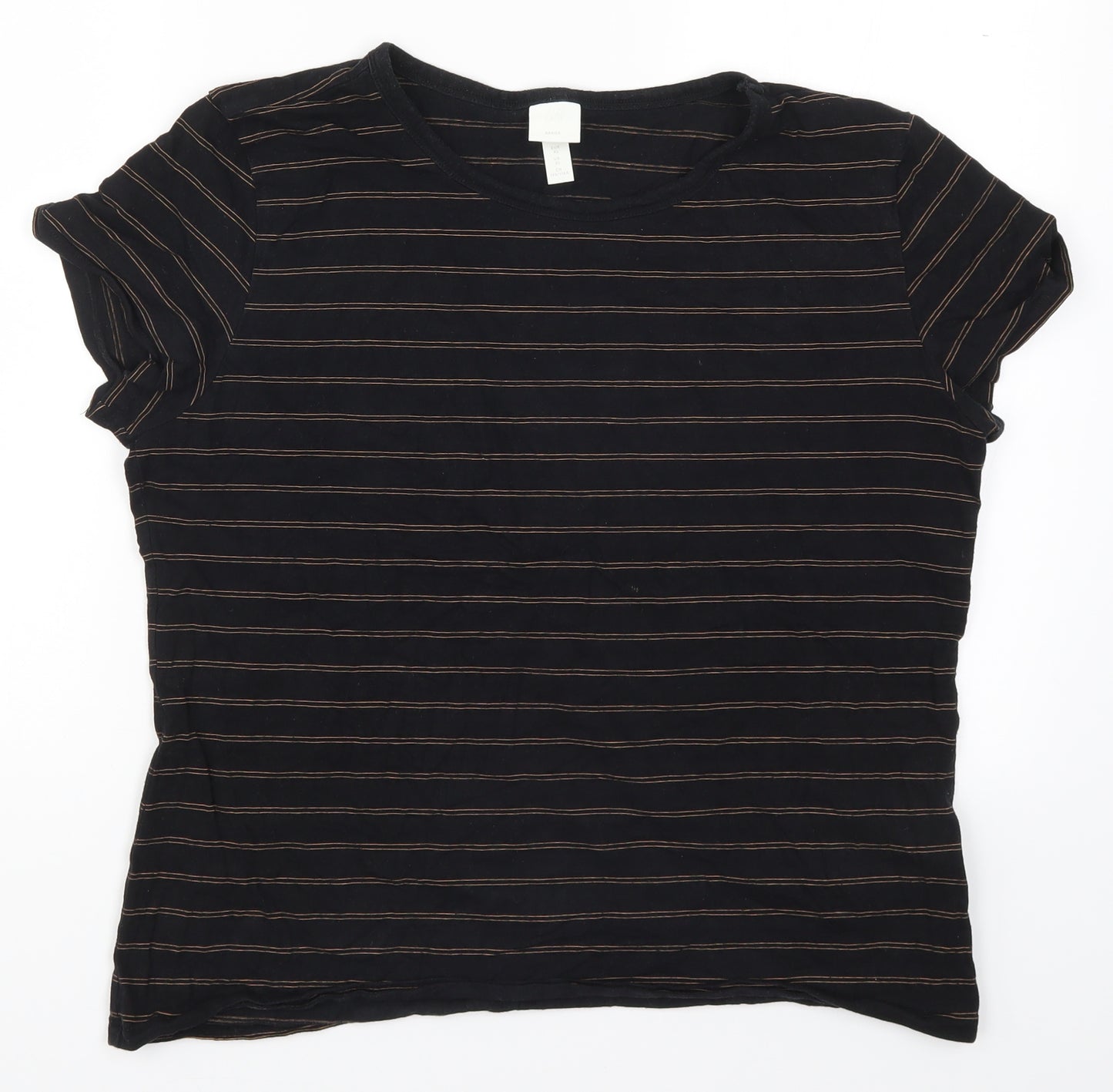 H&M Womens Black Striped  Basic T-Shirt Size XL