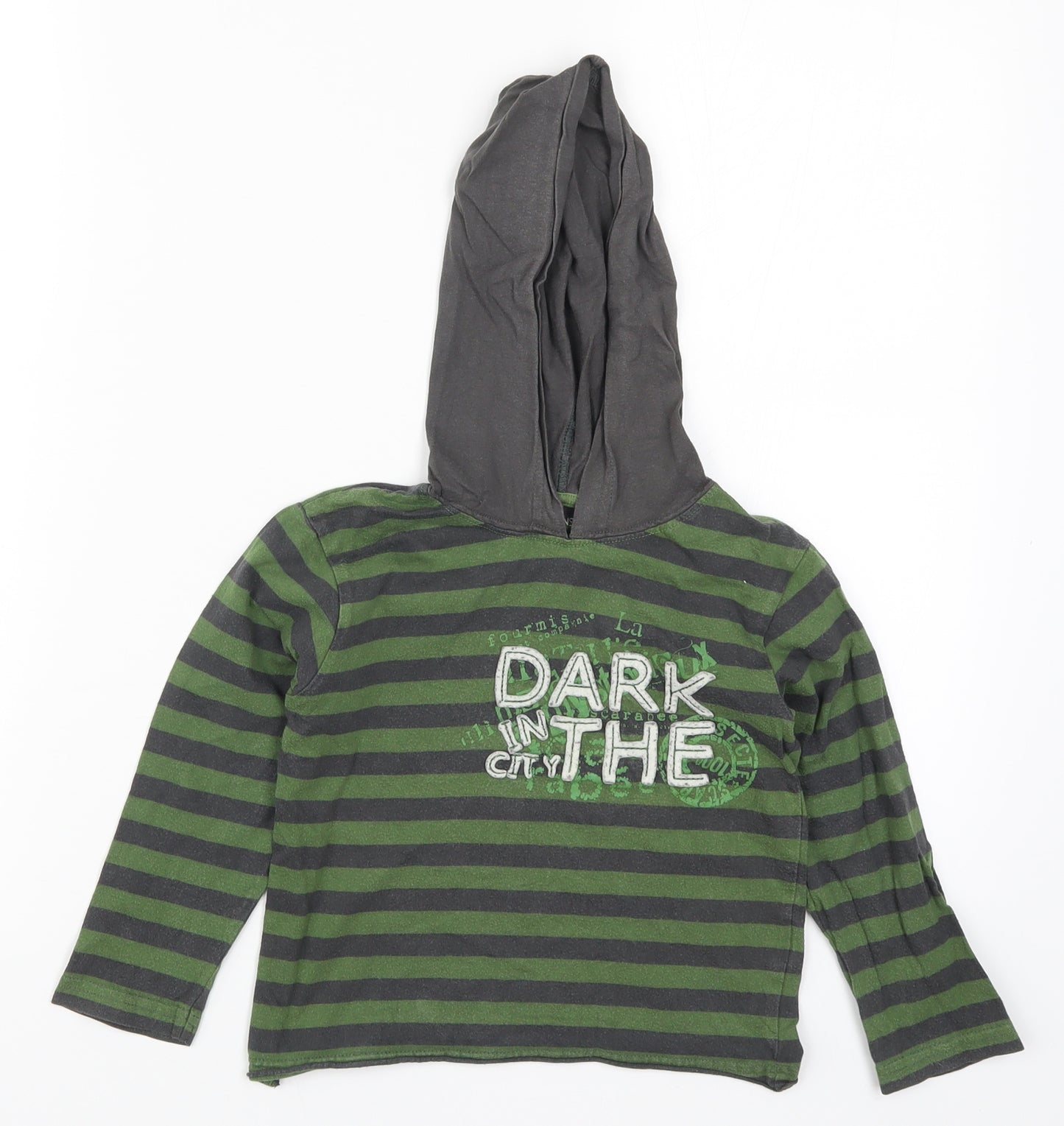 In Extenso Boys Green Striped  Pullover Hoodie Size 4 Years  - Dark in the City