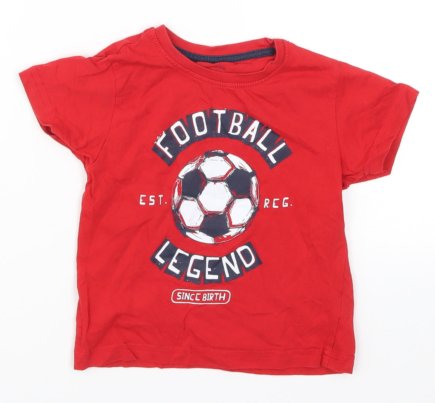 Primark Boys Red   Basic T-Shirt Size 2-3 Years  - Football Legend