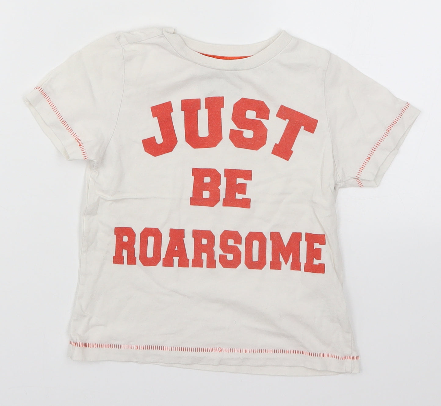 F&F Boys White   Basic T-Shirt Size 4-5 Years  - Just Be Roarsome