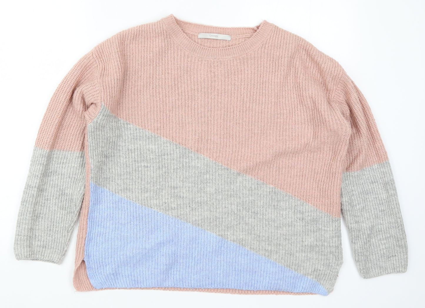 George Womens Multicoloured  Knit Pullover Jumper Size 14  - Pink, Grey and Blue Colourblock