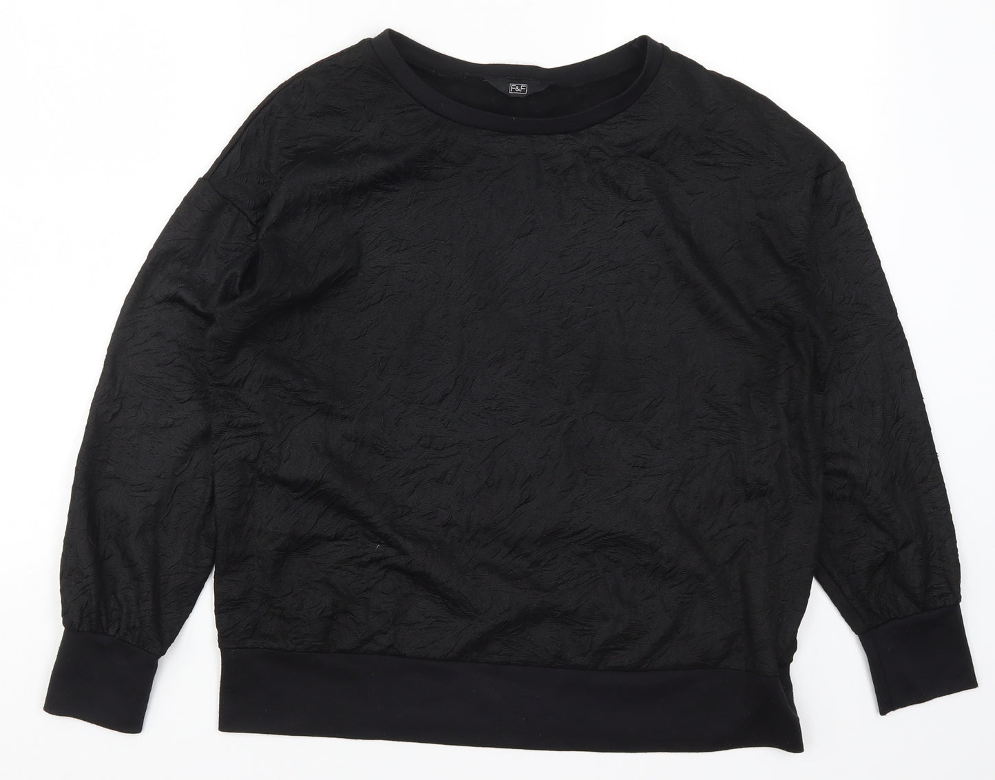 F&F Womens Black   Pullover Sweatshirt Size 12  - Crinkle Effect