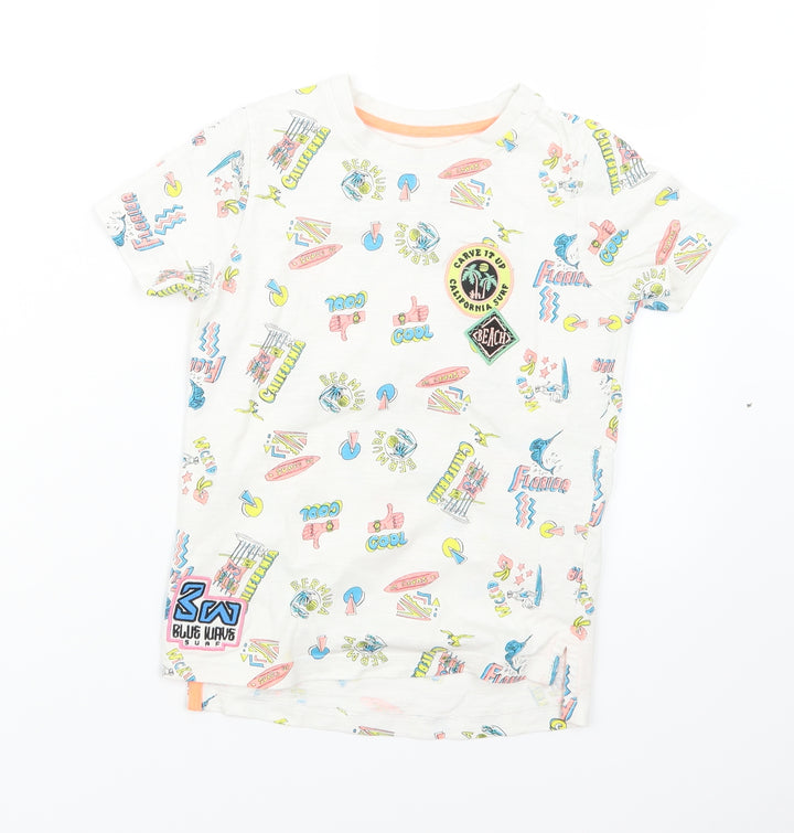 TU Boys White Geometric  Basic T-Shirt Size 6 Years