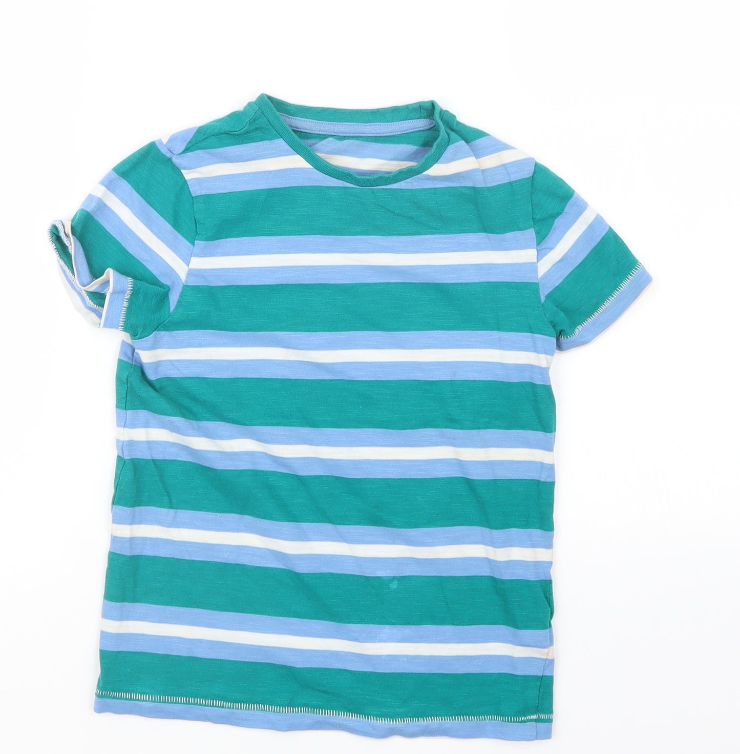 Marks and Spencer Boys Green Striped  Basic T-Shirt Size 6-7 Years