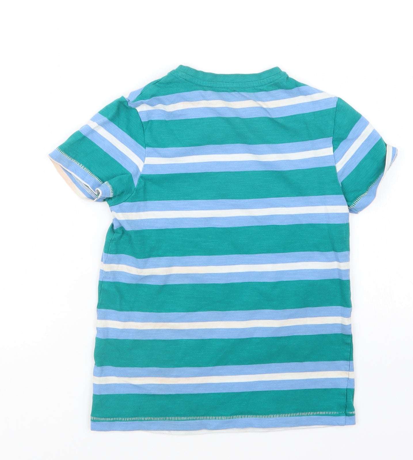 Marks and Spencer Boys Green Striped  Basic T-Shirt Size 6-7 Years