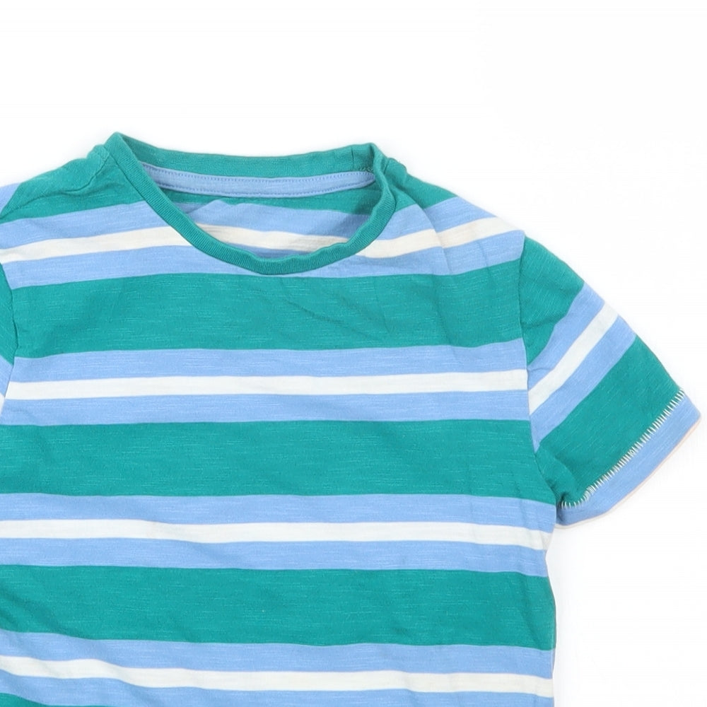 Marks and Spencer Boys Green Striped  Basic T-Shirt Size 6-7 Years