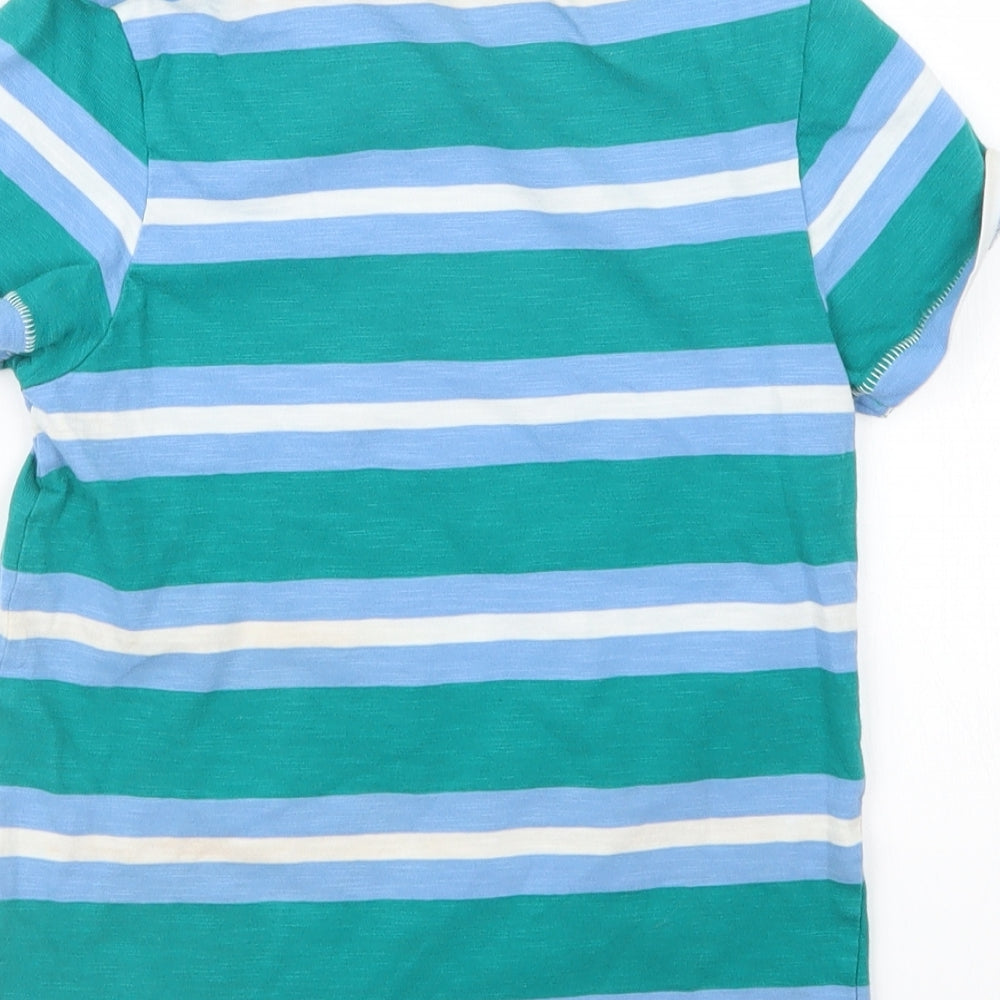 Marks and Spencer Boys Green Striped  Basic T-Shirt Size 6-7 Years