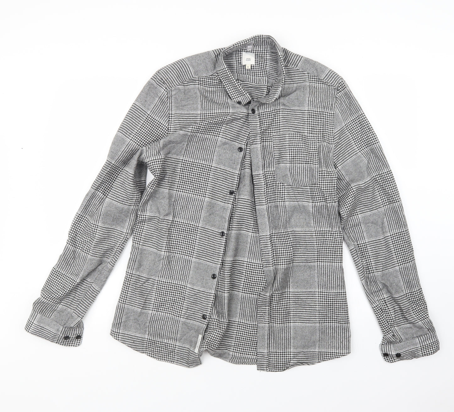 River Island Mens Black Houndstooth   Button-Up Size M