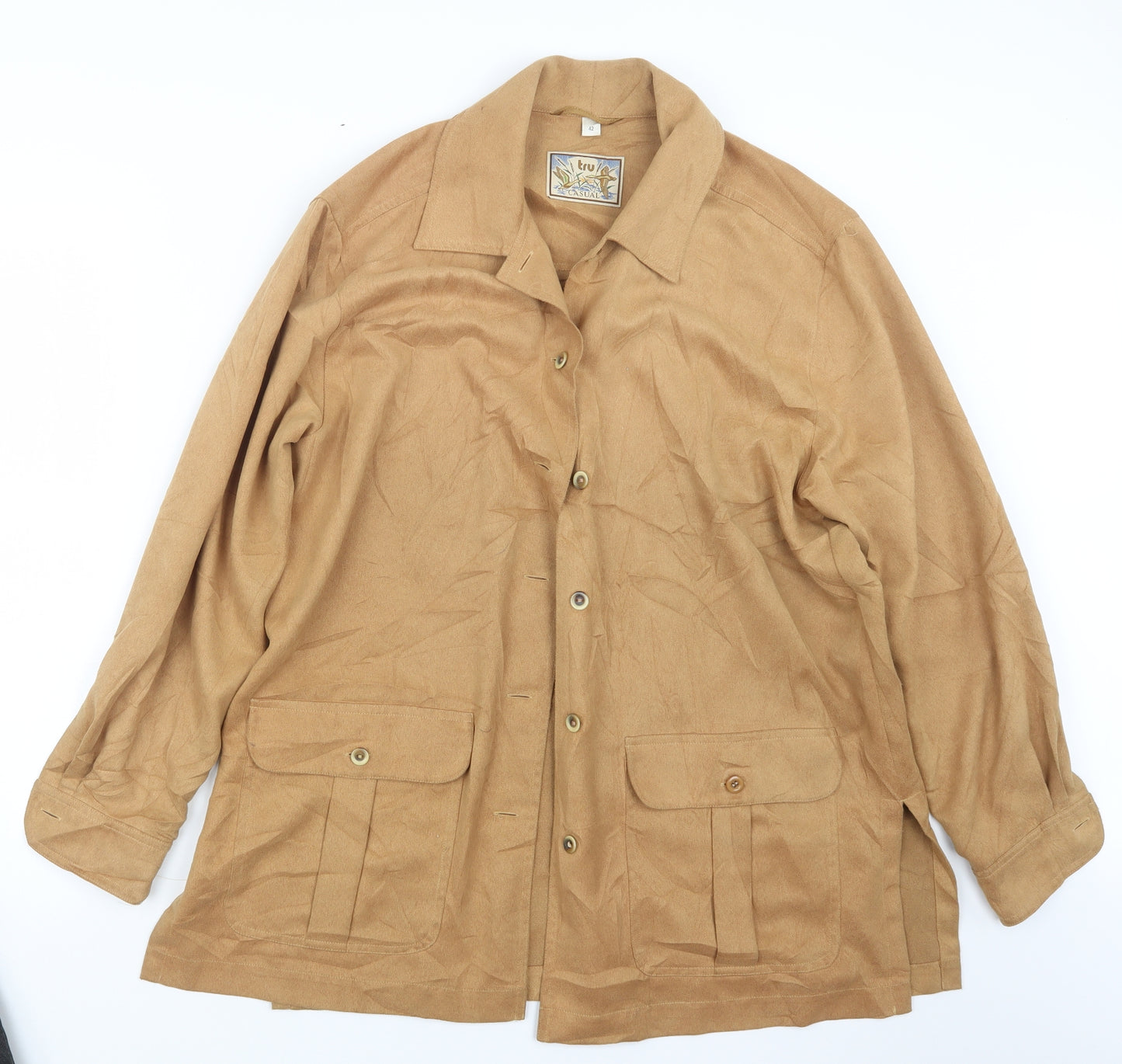 Tru Casual Mens Beige    Button-Up Size S