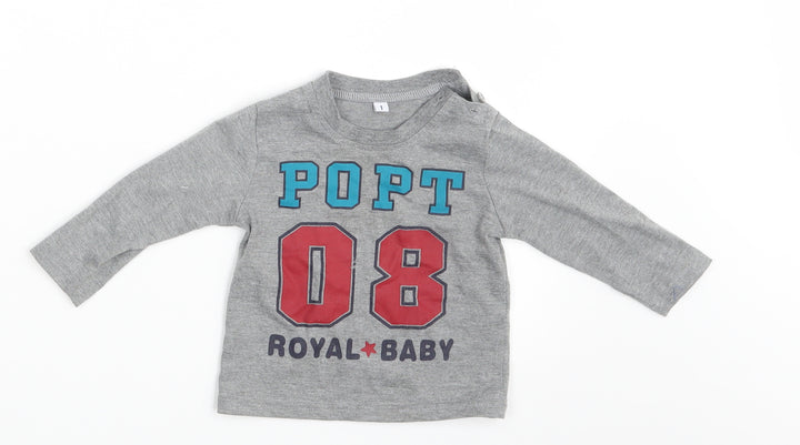 Preworn Boys Grey   Basic T-Shirt Size 12 Months  - Royal Baby