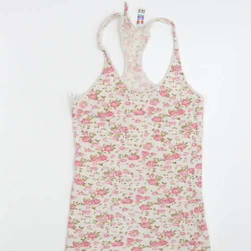 Denim Co. Womens White Floral  Basic Tank Size 10