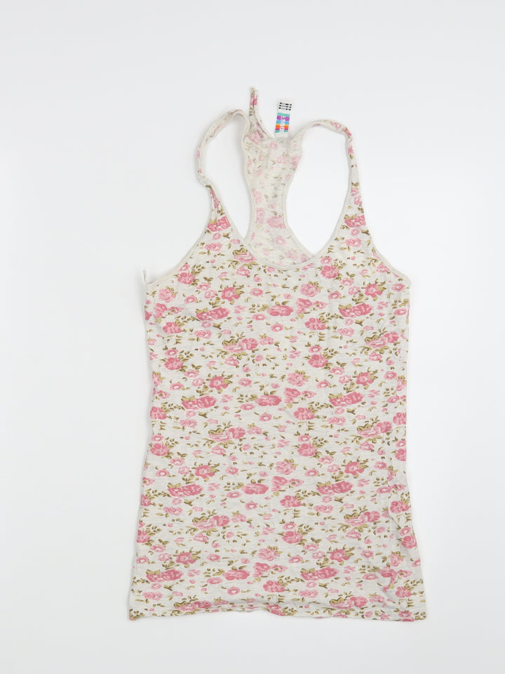 Denim Co. Womens White Floral Basic Tank Size 10