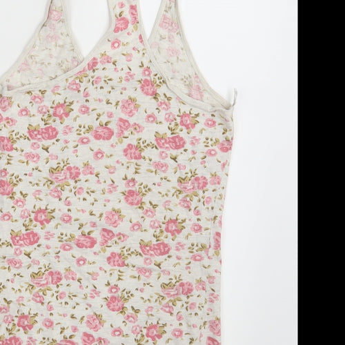 Denim Co. Womens White Floral  Basic Tank Size 10