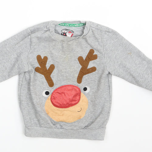 F&F Girls Grey   Pullover Jumper Size 2-3 Years  - Seasonal Christmas Festive Holiday