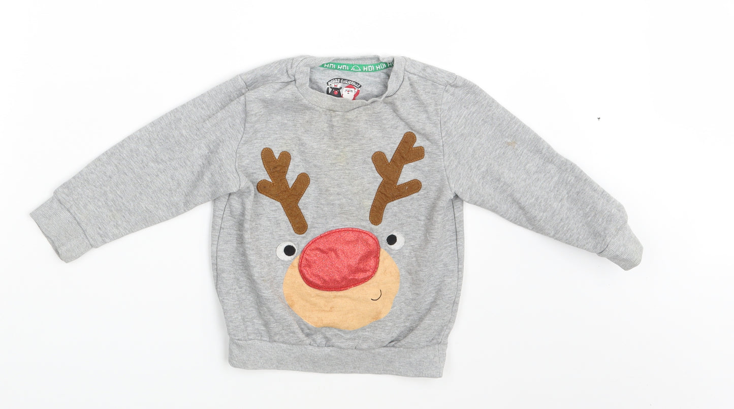 F&F Girls Grey   Pullover Jumper Size 2-3 Years  - Seasonal Christmas Festive Holiday