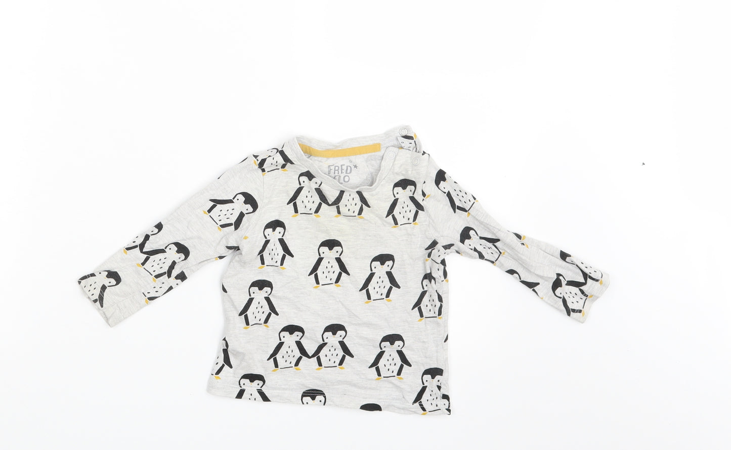 Fred & Flo Baby Grey Animal Print  Basic T-Shirt Size 9-12 Months  - Penguin